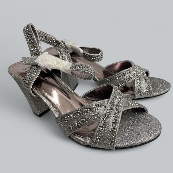 Valenti Franco Women's 7 Strappy Sandal Pewter Glitter Beaded High Heel Shoes - Picture 4 of 13